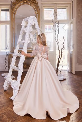 GZCYL Blush Pageant Dress for Girls Sparkly Short Sleeves Vintage Flower Girl Dresses for Wedding Country2