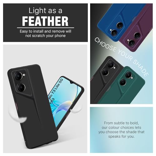 Image of WOW IMAGINE Slim Back Cover for iQOO Z9 Lite | Vivo T3 Lite 5G | Y18t | Y18 | Y18e | Y03 | Y28s | Blade Series Ultra Thin Case | Camera Protection | Soft Matte Silicone Flexible Mobile Case - Black