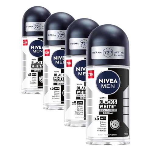 NIVEA MEN Noir & Blanc 48 H Invisible Original Anti-transpirant Bille pour Homme 50 ml (Lot de 4)