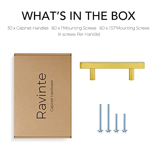 Image of Ravinte 30 Pack 5 inch Square Cabinet Pulls Brushed Brass Stainless Steel Kitchen Drawer Pulls Cabinet Handles 5 inchLength, 3 inch Hole Center