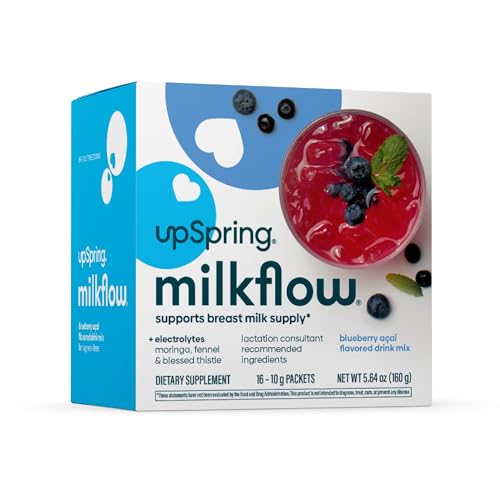 Image of UpSpring Milkflow Electrolyte Breastfeeding Supplement Drink Mix Fenugreek-Free, Moringa & Blueberry Acai Flavor, Lactation Supplement to Support Breast Milk Supply and Restore Electrolytes, 16 Mixes