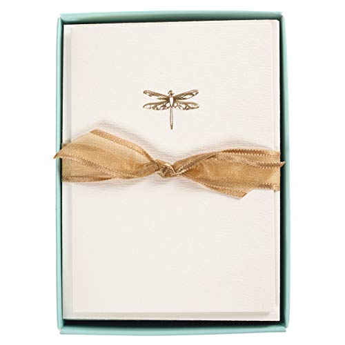 Image of Graphique Dragonfly La Petite Presse Boxed Notecards - 10 Embossed and Embellished Gold Foil Blank Cards with Matching Envelopes, 3.25 inch x 4.75 inch