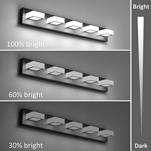 Image of Ralbay Dimmable Matte Black Vanity Light Modern 5 Lights Acrylic Stainless Steel Vanity Wall Light Over Mirror Long LED Modern Bathroom Vanity Lighting Fixtures