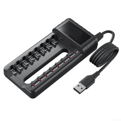 Multi Slot USB Rechargeable Battery Charger 8 Slots for AA AAA 1 2V Rechargeable Batteries Fast Charge with Housing (BLACK)