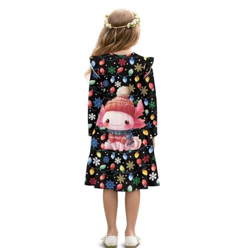 Girls Long Sleeve Dress Cute Ruffle Tiered Swing Dresses Pleated A-line Skater Twirly Midi Sundress for 3-14 Kids2
