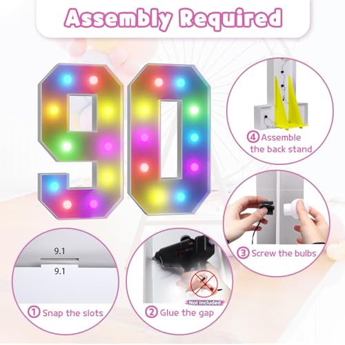 Image of Imprsv Colorful 4FT Marquee Numbers Light up Numbers 90 Birthday Decoration