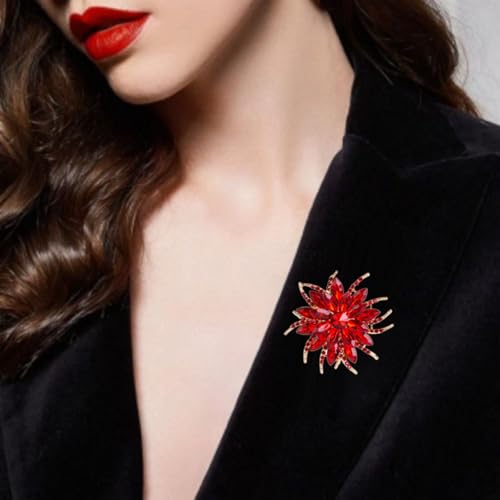 Image of Large Crystal Flower Brooch Pin for Women Red purple pink green Rhinestone Flower Lapel Pin Wedding Party Birthday Dance Banquet Dress Suit Ceremony Clothes Hat Bag Accessories Jewelry