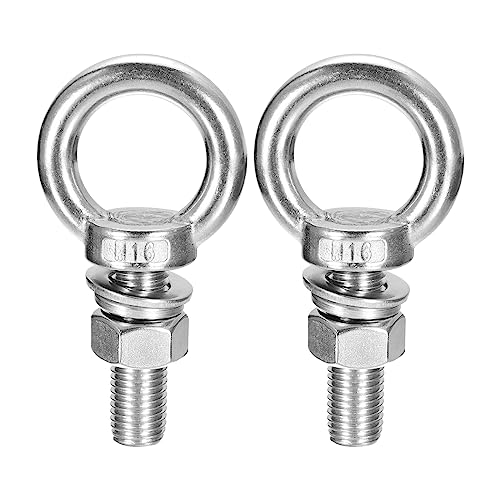 Image of uxcell Lifting Eye Bolt, 1 Set M16x50mm Eye Bolt with Nut Washer 304 Stainless Steel Shoulder Lifting Ring Eye Bolt for Hanging Item
