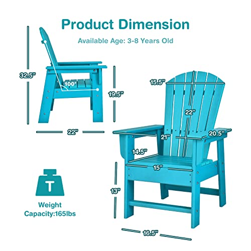 Giantex Adirondack Chair, Kids Hdpe Patio Chair Lawn Chair With Ergonomic Backrest For Deck, Porch, Backyard, Poolside, Indoor, Weather Resistance Toddler Outdoor Chair (1, Turquoise) #TOP2