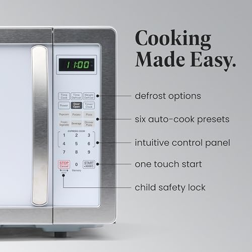 Farberware Countertop Microwave 1000 Watts, 1.1 cu ft - Microwave Oven With LED Lighting and Child Lock - Perfect for Apartments and Dorms - Easy Clean White, Platinum