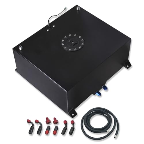 IMOOA Black 20 Gallon Aluminum Fuel Cell Tank 80L with Level Sender & 6AN 12FT Fuel Line Hose Kit