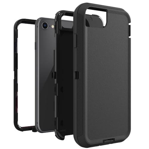 Image of Case for iPhone SE 3rd, iPhone SE 2nd Gen Case, Heavy-Duty Tough Rugged Shockproof Drop Protective Cover Phone Cases, Black