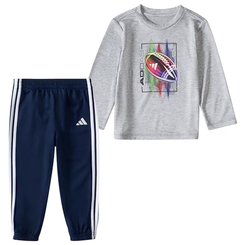Image of adidas boys 2-piece Long Sleeve Poly Melange Tee and Joggers Set