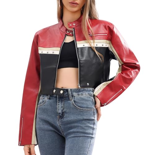 Women Leather Jackets Motorcycle Bomber Leather Coats Moto Biker Coat Spring Fall Outfits Fashion Clothes