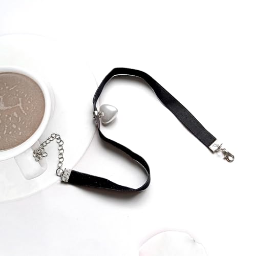 Faruodis Leder Herz Mond Choker Halskette Boho Layered Crescent Liebe Herz Kragen Halskette Kette Schmuck für Frauen Damen (Schwarz A)