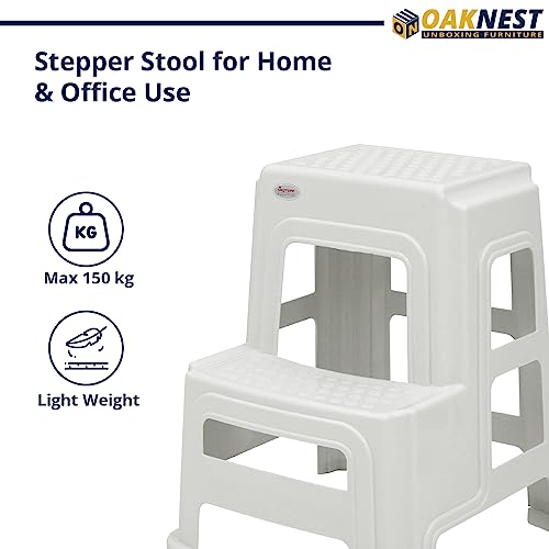 Image of OAKNEST Supreme 2-Step HeavyDuty Plastic Multi Purpose Stool for Home,Office and Kitchen Use (Color: Milky White|Count: 2 Pc)