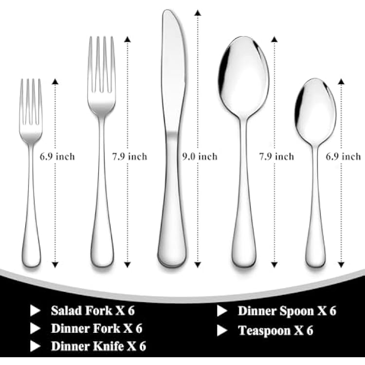 Wildone 30-Piece Silverware Flatware Cutlery Set, Stainless Steel Tableware Utensils Service for 6, Include Dinner Knives/Forks/Spoons, Mirror Polished, Dishwasher Safe