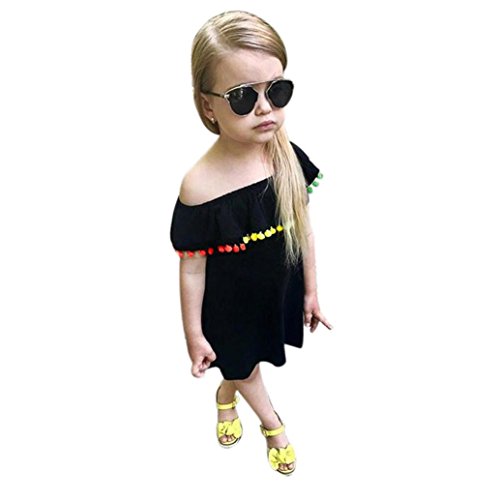 Vestido niña Bebé Verano Vestido de Fiesta de Princesa Bordado del Hombro de niña bebé Ropa Traje de Fiesta Falda Chicas 12 18 24 Mes 3 4 5 Años (Negro, Tamaño:5 Años)