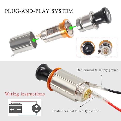 Image of Yourkar Car Cigarette Lighter, DC 12V Auto Cigarette Lighter Socket Plug Element, Cigarette Lighter with Cable for Most Cars, Trucks, Trailers, RVs, Boats (1PCS, Cigarette Lighter+Cable)