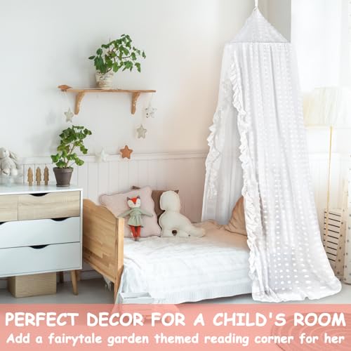 Image of Princess Bed Canopy for Girls - Crib Canopy for Bed - Mosquito Net for Bed, Kids Bed Canopy with Princess Room Decor for Girls Bedroom,Children's Reading Room Decor (White)