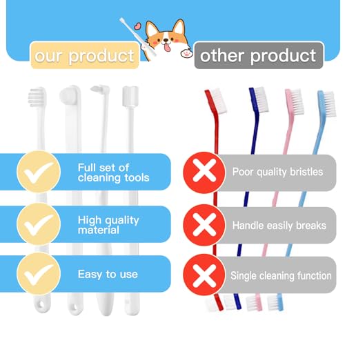 Image of Small Dog & Cat Toothbrush Kit, Soft Bristles Pet Dental Cleaning Brush Set, White