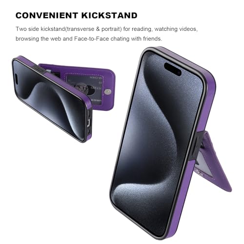 KIHUWEY Compatible with iPhone 15 Pro Case Wallet with Credit Card Holder, Flip Premium Leather Magnetic Clasp Kickstand Heavy Duty Protective Cover for iPhone 15 Pro 6.1 Inch (Dark Purple) by KIHUWEY - Used condition - Image 5