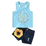 1-8T Toddler Girl Sleeveless Vest Tops +Floral Denim Shorts Outfits Set (1-2T, Garland+Blue)