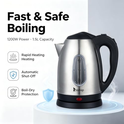 Tetera eléctrica acero inoxidable 1.5 litros seguro y rápida miniatura 5