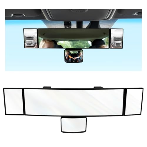 FSTURIOS 15" Rear View Mirror with Baby Mirror, Panoramic Anti-Glare Wide Angle Convex Rearview Mirror, Vehicle Interior Clip-on Rear View Baby Mirror Extender Reduce Blind Spot
