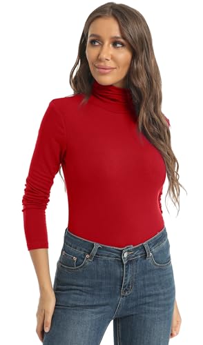 Image of Women's Casual Long Sleeve Turtleneck Tops Slim Fitted Lightweight Base Layer Shirts