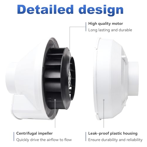 Image of Radon Fan Kit, with Rubber Couplers (4 to 3 Inch，fits 3 inch PVC), Quiet 260 CFM Quickly Mitigate Radon, Air Pressure Indicator, Ip67 Waterproof, Radon Mitigation System Kit