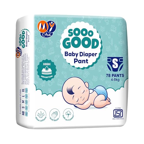 Image of SOOO GOOD Baby Diaper Pants With Aloe Lotion & Wetness Indicator | Soft & Comfortable | Fast Absorption, Rash-Free, Leak-Proof (Size-S, 4 to 8 kg, 78 Counts, Pack of 1)
