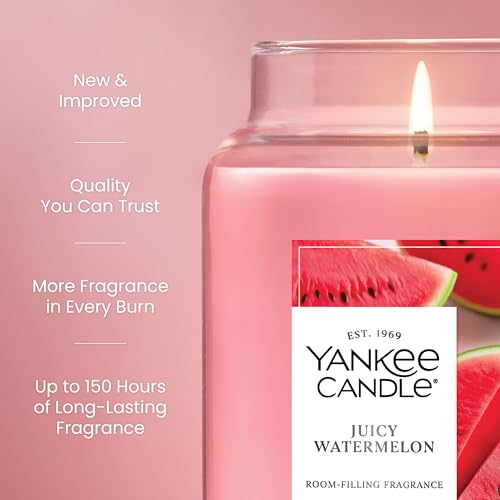 Yankee Candle Large Jar Scented Candle with up to 150 Hour Burn Time, Premium Plant Wax Blend for Consistent Burn, 22 oz Jar Candle with Room Filling Fragrance, Juicy Watermelon