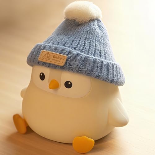 Image of FAMIDUO Penguin Night Light with Knit Hat, Cute Silicone Nursery Lamp - Dimmable Squishy Animal Light - Heartwarming Gift for New Mom, Kids Birthday & Baby Shower - Kids Room Decor
