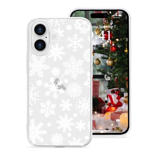 Custodia per iPhone 16 Plus Cover Natale Trasparente Clear con Disegni Ultra Sottile Antiurto Bumper Protettiva Case Natalizia per 16 Plus Fiocco di Neve silicone tpu bianco