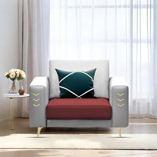 Image of Casaliving Falco 1 Seater Sofa Set for Living Room (Maroon Grey Fabric) Premium Fabric Sofa