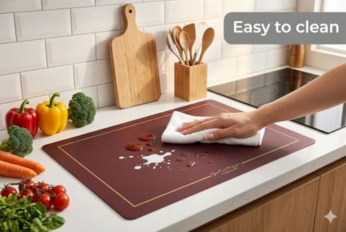 Image of Dribble Premium PU Leather Placemats Set of 4, Double Layer Waterproof Heat Resistant, Non-Slip Easy Clean Dining Table Mats for Kitchen, Dining & Office Desk, Reversible & Smooth Finish-Maroon