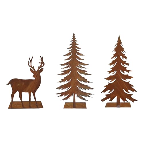 PIujsym Weihnachtsdeko Outdoor 3er Set mit Hirsch und Weihnachtsbaum...
