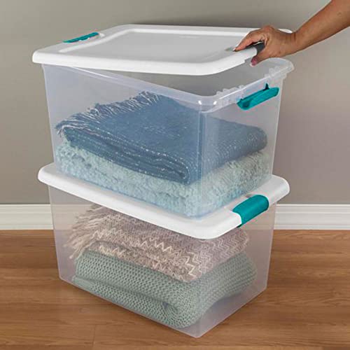 Sterilite 64 Qt Clear Plastic Stackable Storage Bin W/White Latching Lid Organizing Solution, 12Pack #TOP7