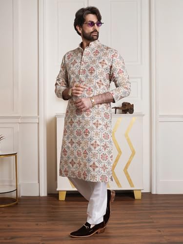 Image of SOJANYA (Since 1958 Men's Cotton Blend Ethnic Motifs Printed Only Long Kurta