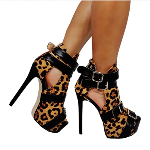 HYDgfiuf Unisex Herren Damen Stiletto High Heels Leopardenmuster Plateau Sandalen Sexy Stripper Club Pole Dance Heels Hochzeit Party Kleid Schuhe Große Größe,Leopard Print,38