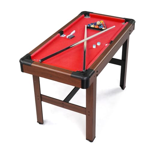 PEXMOR 48' Pool Table, Billiard Game Table for Kids and Adults, Mini Pool Table Set Indoor & Outdoor for Game Room Family with Balls, Cues, Chalk, Brush and Triangle,Red