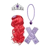 Yosbabe Princess Mermaid Wig Ariel Braid with Princess Tiara Necklace Gloves Not Including Dress Princess Mermaid Ariel Dress Up Halloween Costume Cosplay Accessories for Kids Girls (purple1)