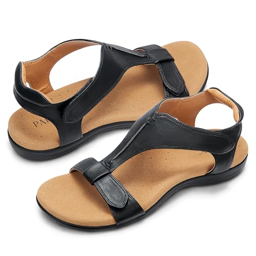 Image of PARTY Women's Open Toe Sandals Arch Support and Adjustable Straps Comfortable Sandals for Walking,BLACK,6,O1