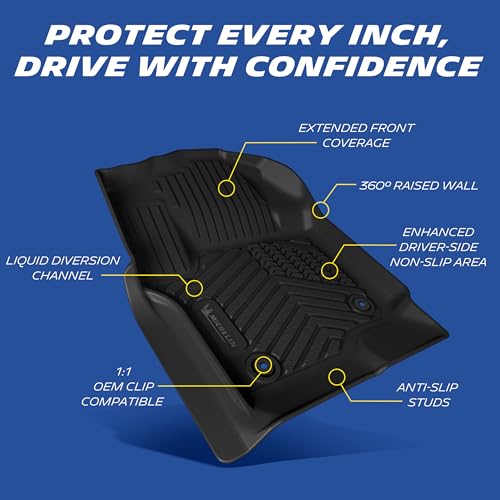 Image of Michelin Vehicle Mats for 2017-2026 Ford F250 /F350 /F450 Super Duty CrewCab | Fit Bucket Seat Carpet Floor, All-Weather TPE Custom Fit Floor Mats, Non Slip Truck Liner, 2 PCS, Premier