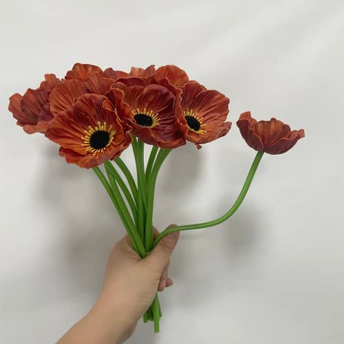 Rikyo 10 Stem 11" Bouquets Artificial Flowers Poppy Flowers,No Fade Anemone Pu Fake Wild Flowers For Kitchen Table Centerpiece Vase,Home Greenery Wedding Holding Flowers Backdrop Arch Wall(Brown) #TOP6