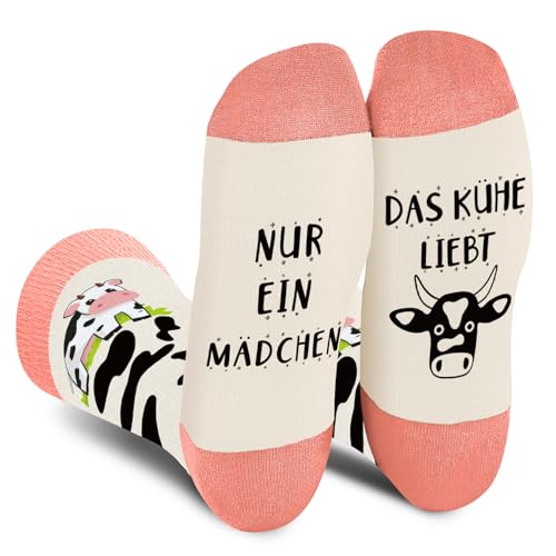 AGRIMONY Lustige Socken für Frauen Mama Teenager Mädchen Oma Freundin Sie–NUR EIN MÄDCHEN DAS KÜHE LIEBT - Niedliche Verrückt Flippig Niedlich Valentinstag Muttertag Weihnachtsstrumpf Geschenke