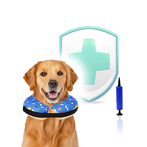 Image of Inflatable Dog Donut Cone Collar for Dogs Cats-Soft Recovery Dog Cone Adjustable Protective E-Collar Dog Neck Donut Dog Cone Alternative After Surgery to Prevent Biting Licking Scratching(Large Dogs)