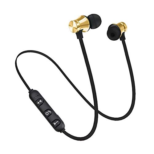 Wireless Bluetooth Headphones, HIFI Wired Headset, In-Ear Noise Cancelling Earphones, Enhanced Earbuds Extra Bass Stereo Sound Neckband With Mic For Gym Outdoor Sports Workout, Home, jogging (Gold)