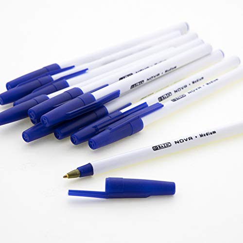 Bazic Ballpoint Pen Nova Blue Color Stick Pens, 1.0 Mm Bold Point Smooth Writing Smooth Writing, For Office School Teacher (12/Pack), 1-Pack #TOP6